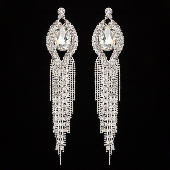 Jewelry - NWT Chandelier clear crystal earrings for competition pageant wedding